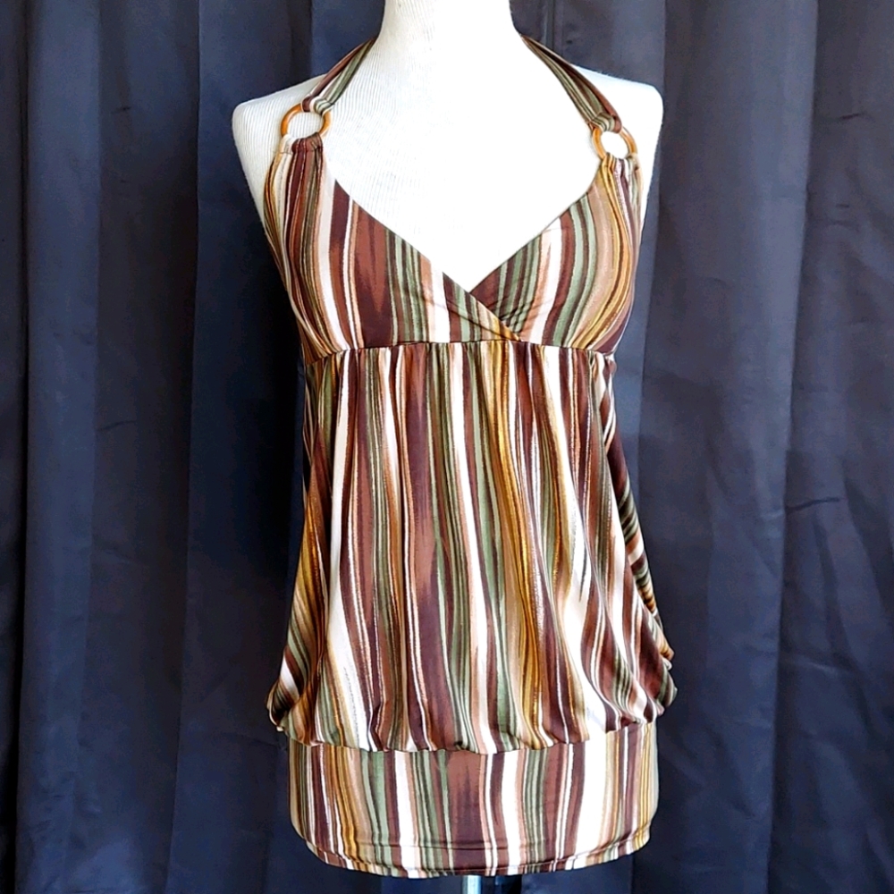 Striped Tie Halter Tunic Dress [blue sketch] M